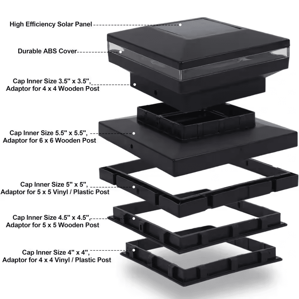 Outdoor Decorative Solar Post Lights, Warm White SMD LED Lighting for Patio 4X4,5X5 or 6X6 Wooden Post, Black (8-Pack) - Image 2