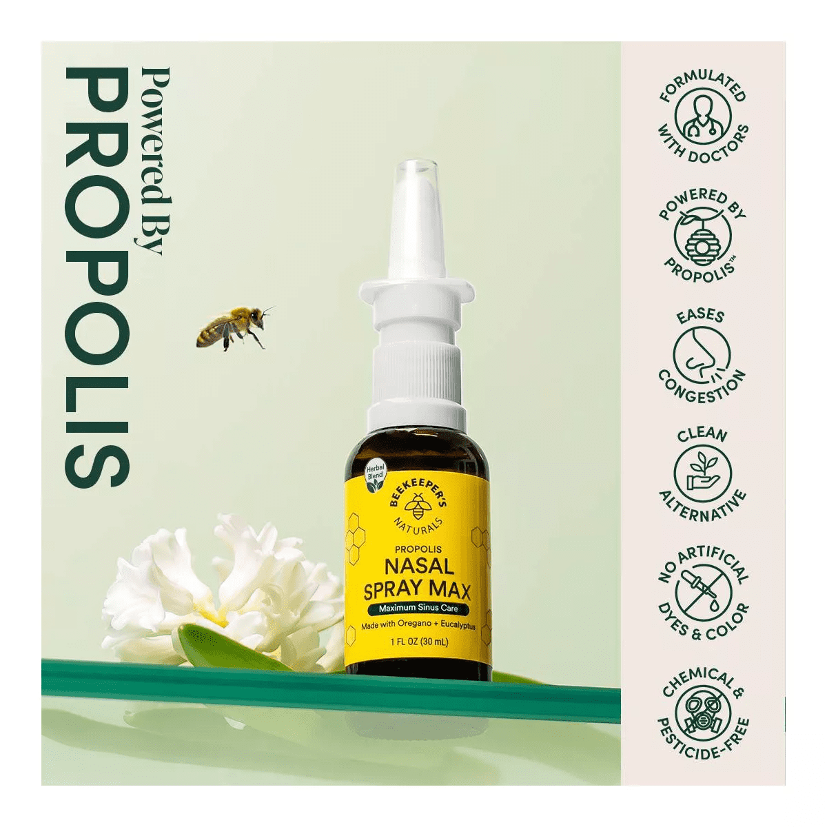 Beekeepers Naturals Propolis Xylitol Nasal Spray Max - 1 Fl Oz/30Ml - Image 3