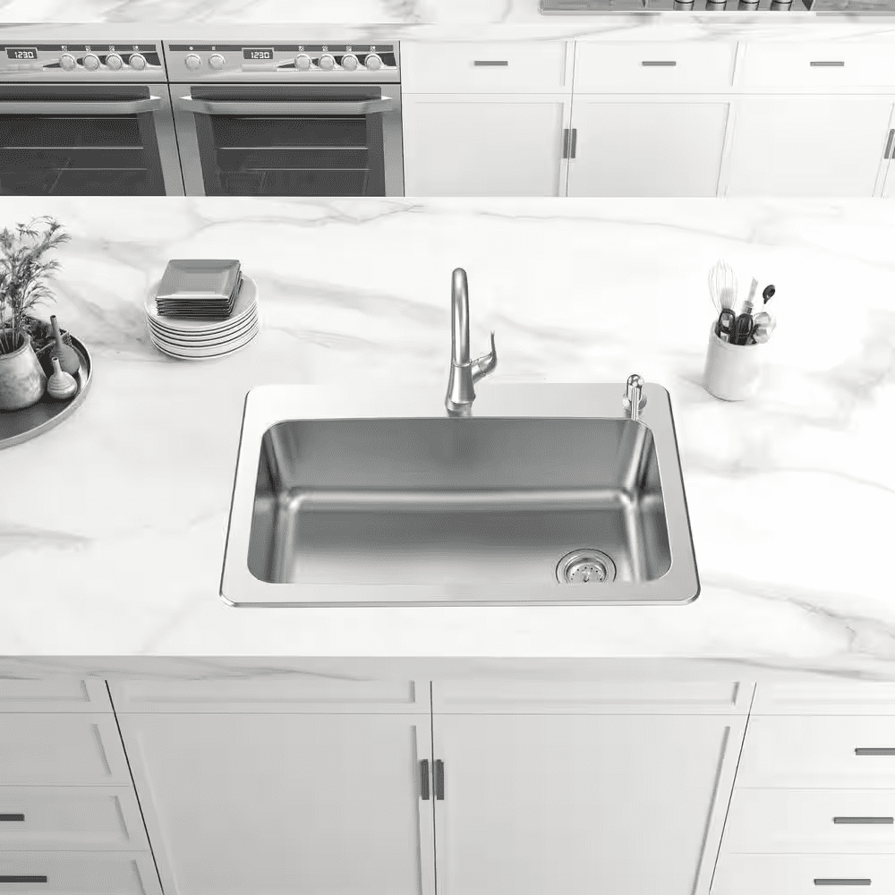 33 In. Drop-In Single Bowl 18 Gauge Stainless Steel Kitchen Sink with Pull-Down Faucet - Image 9