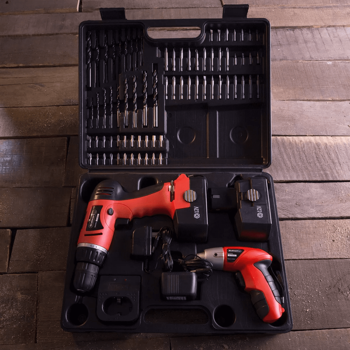 Stalwart 74-Piece 12V Cordless Drill and 3.6V Screwdriver Set with Case - Image 2