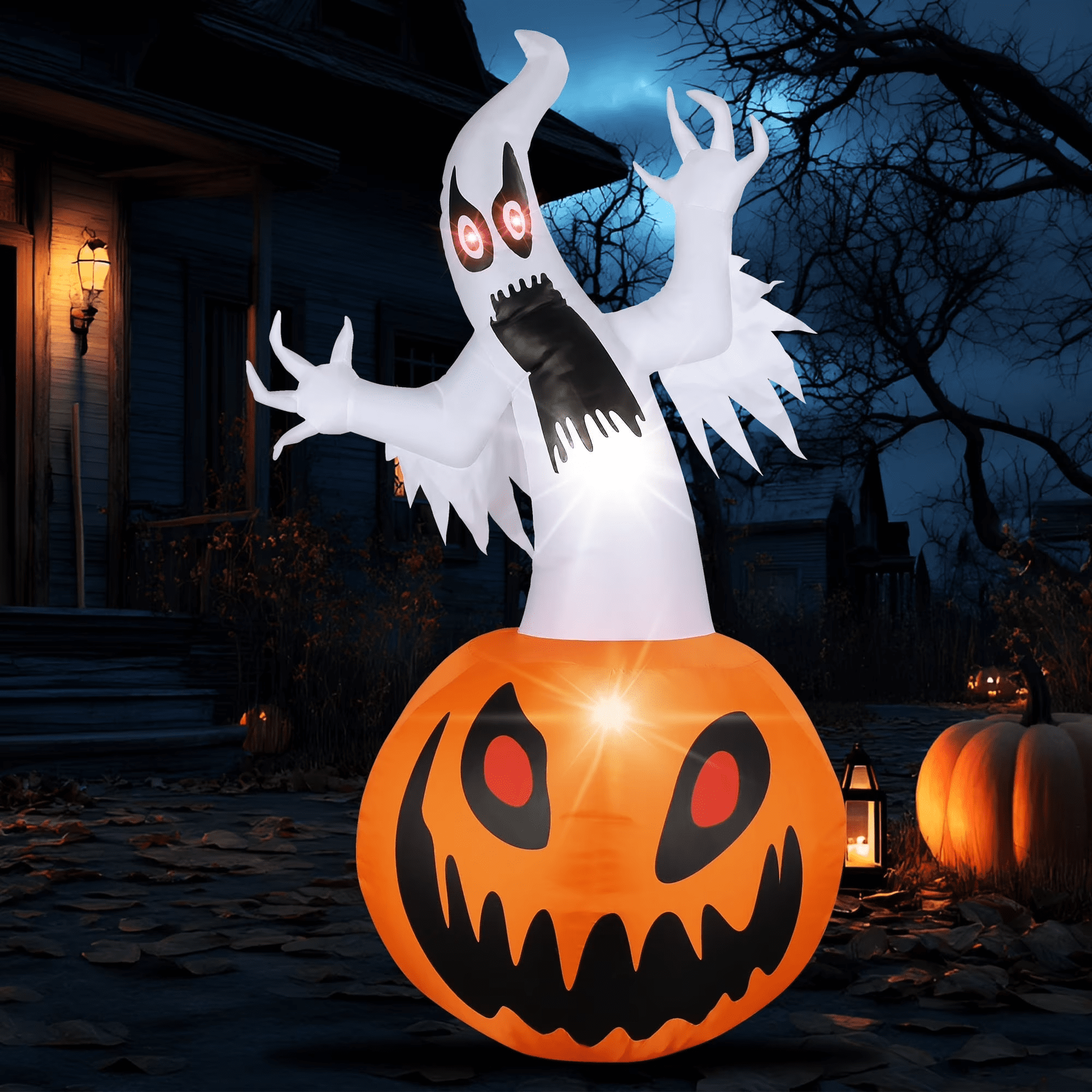 6 FT Halloween Inflatable Pumpkin Halloween Inflatable Pumpkins and Cat Outdoor Yard Decoration Build-In 7 LED White Lights - Image 9