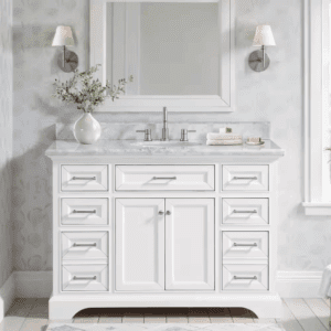 Windlowe 49 In. Single Sink White Bath Vanity with White Carrara Marble Top (Assembled)