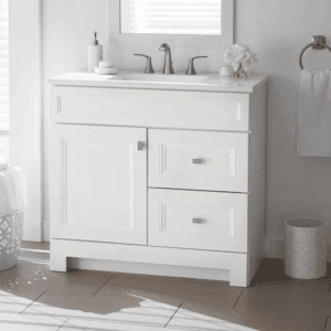 Sedgewood 36.5 In. W X 18.75 In. D X 34.375 In. H Single Sink Bath Vanity in White with Arctic Solid Surface Top