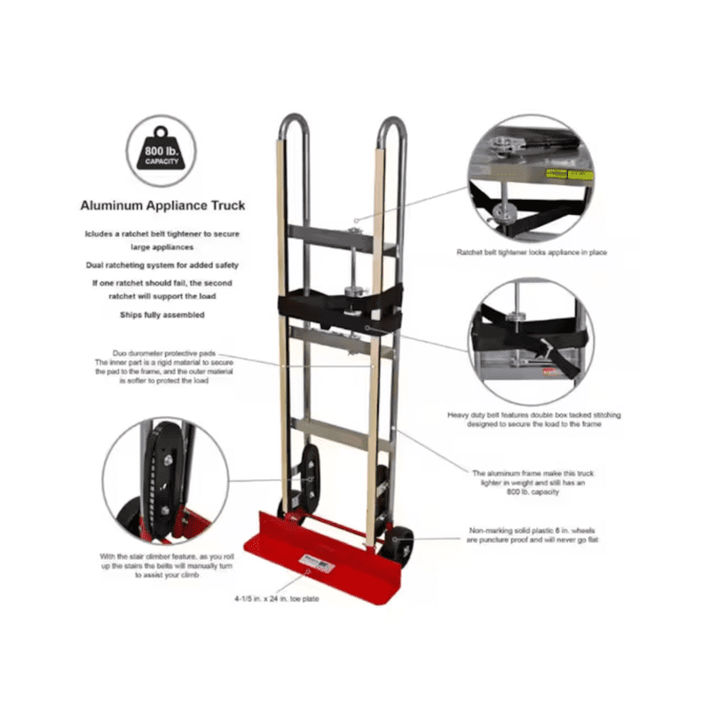 800-Lbs. Capacity 2 -Wheel Silver Aluminum Appliance Hand Truck - Image 4