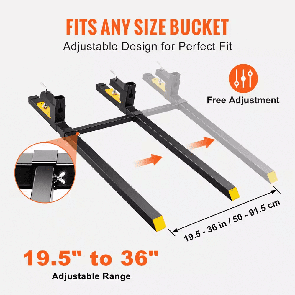 2000 Lbs. Tractor Bucket Forks 60 In. Total Length Clamp on Pallet Forks with Adjustable Stabilizer Bar - Image 5