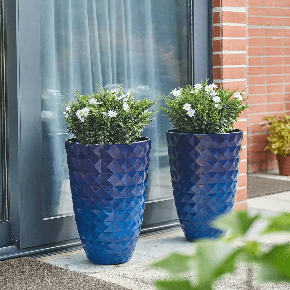 19.75 In. H Oversized Eco-Friendly PE Cobalt Blue Faux Ceramic Textured Tall Pot Planter (2-Pack) - Image 2