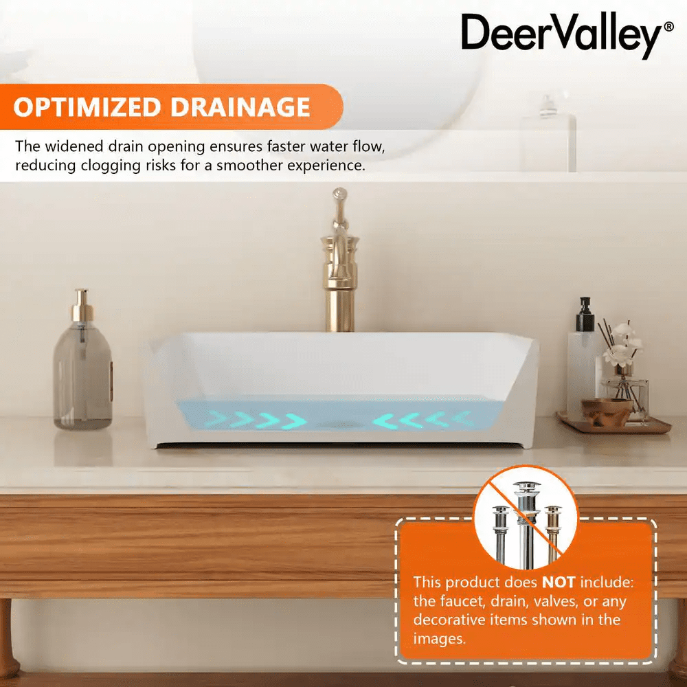 19 In. X 15 In. Rectangular Vessel Bathroom Sink in White Ceramic with Art Basin - Image 10