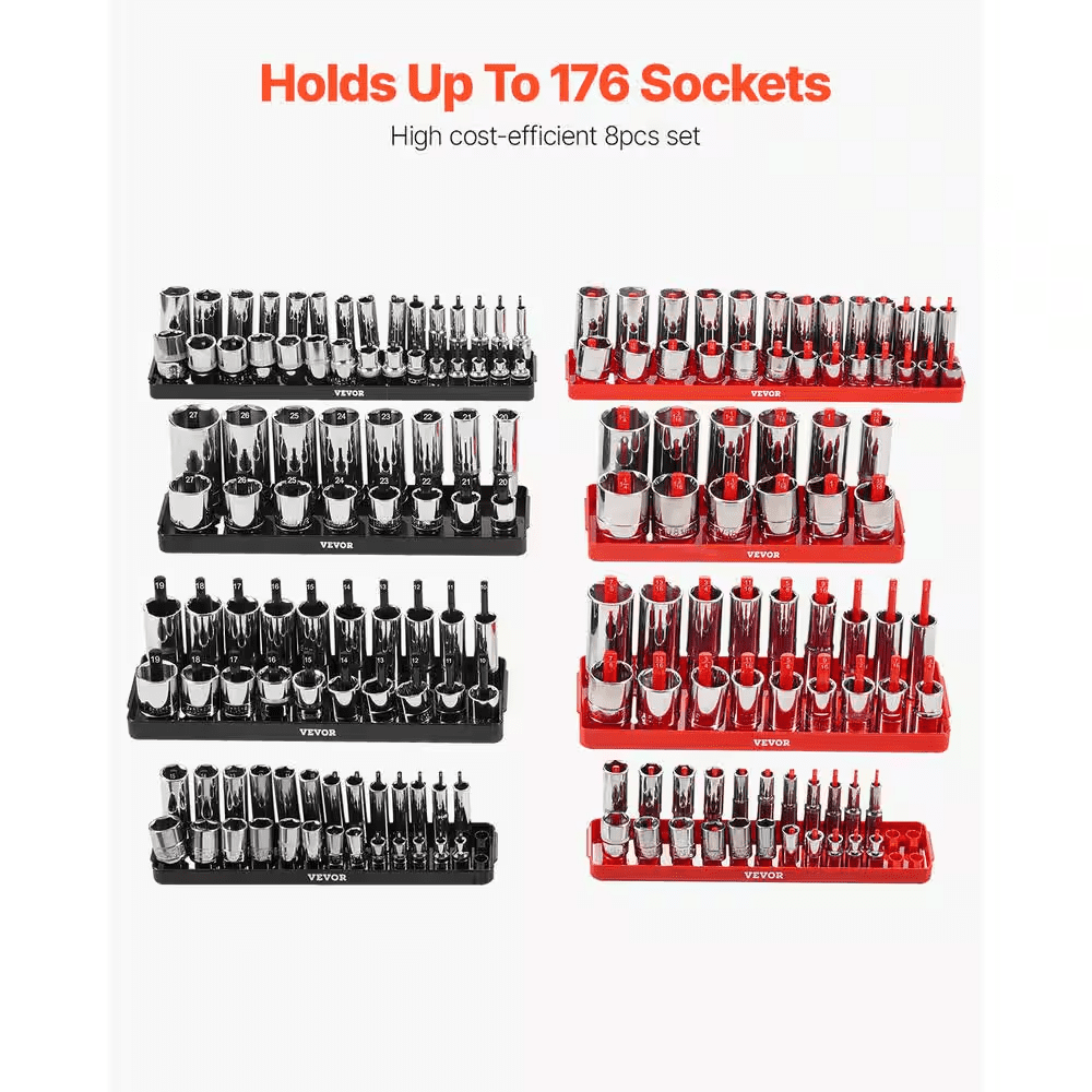 Socket Organizer Set, 8PCS High-Rod Socket Holder, 1/4 In., 3/8 In. & 1/2 In. Metric SAE Socket Trays - Image 3