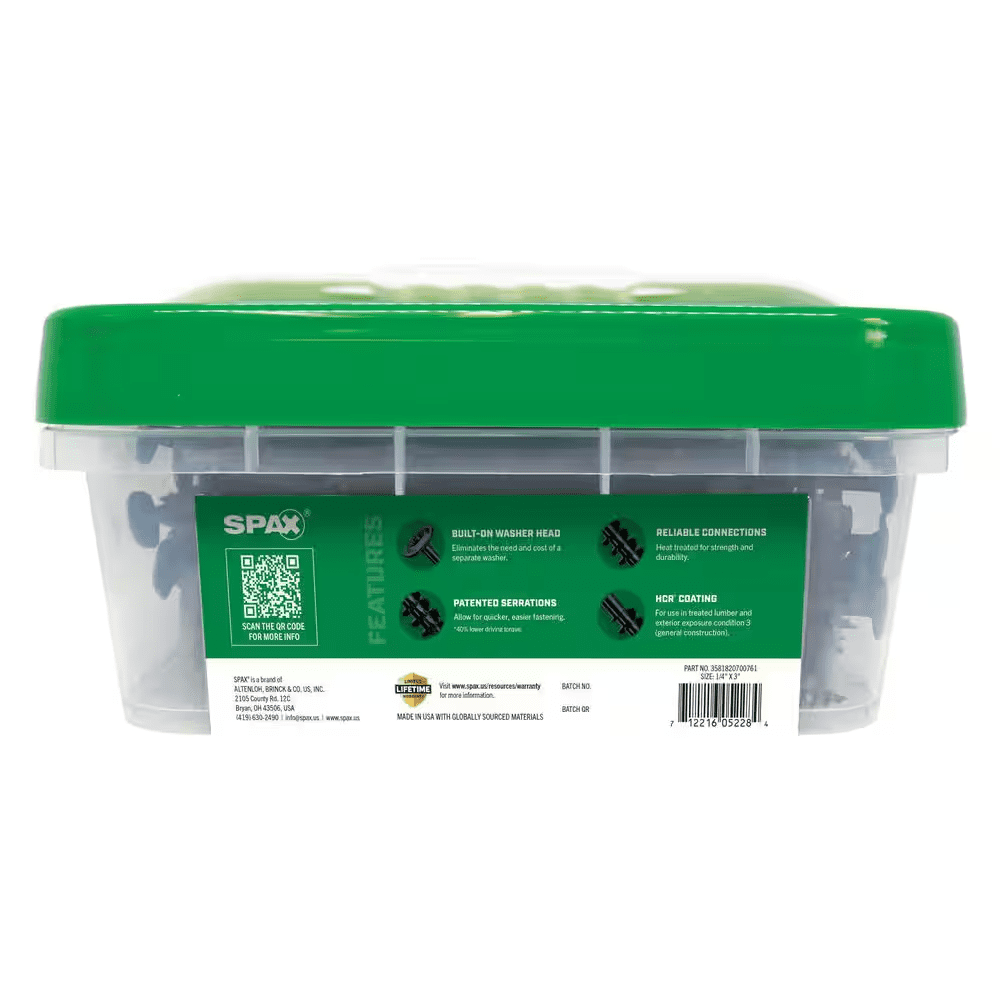 1/4 In. X 3 In. Exterior Powerlags Washer Head Torx T-Star Structural Wood Lag Screws (200-Piece) Bulk Mini Bit Included - Image 9