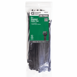 8In Standard 50Lb Tensile Strength UL 21S Rated Cable Zip Ties 100 Pack UV (Black)