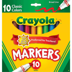 Crayola 10Ct Broad Line Markers, Elementary School Supplies for Kids, Art Classroom Must Haves, Drawing & Coloring Gift, Ages 3+