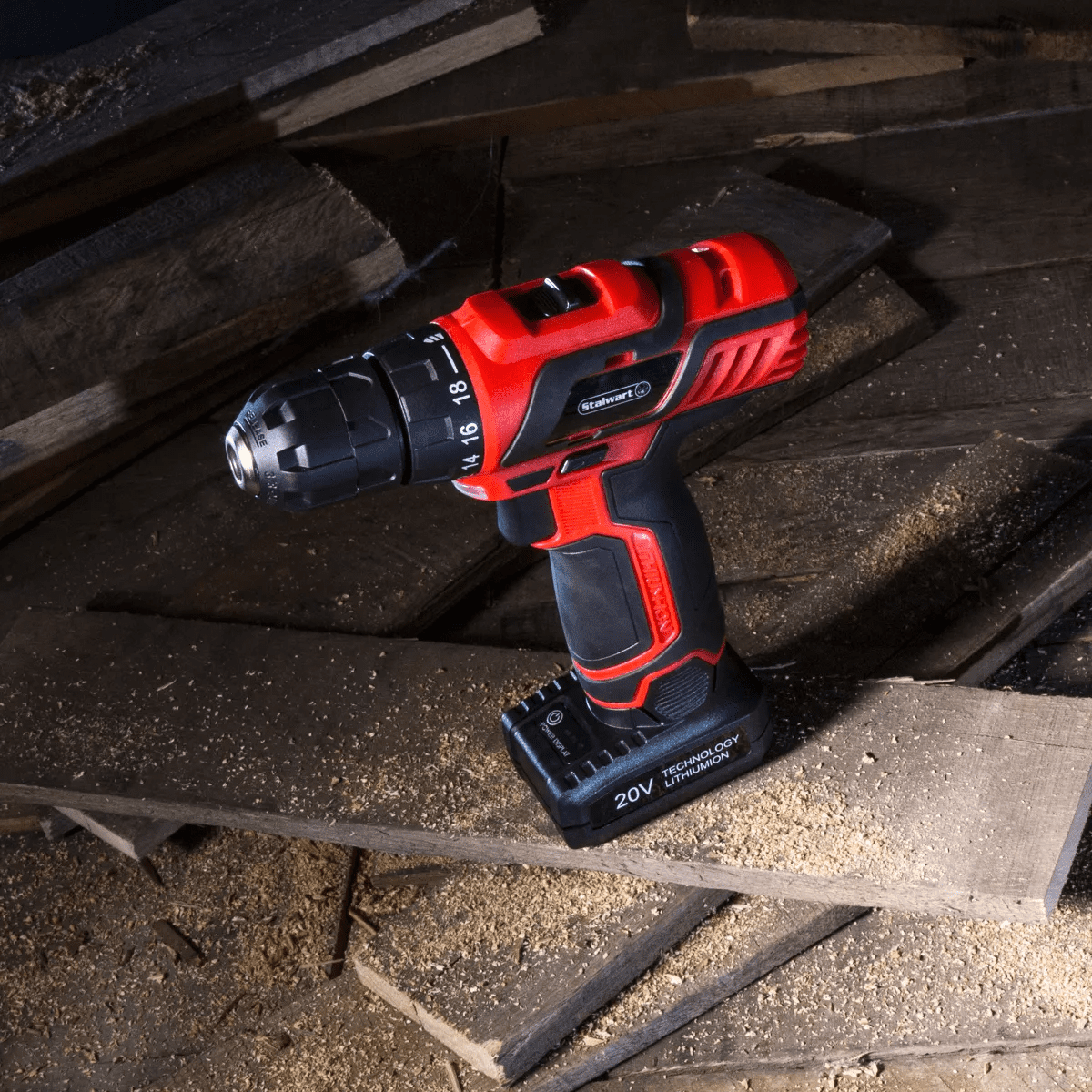 Stalwart 65PC Cordless Drill Set with Bits, Red - Image 3