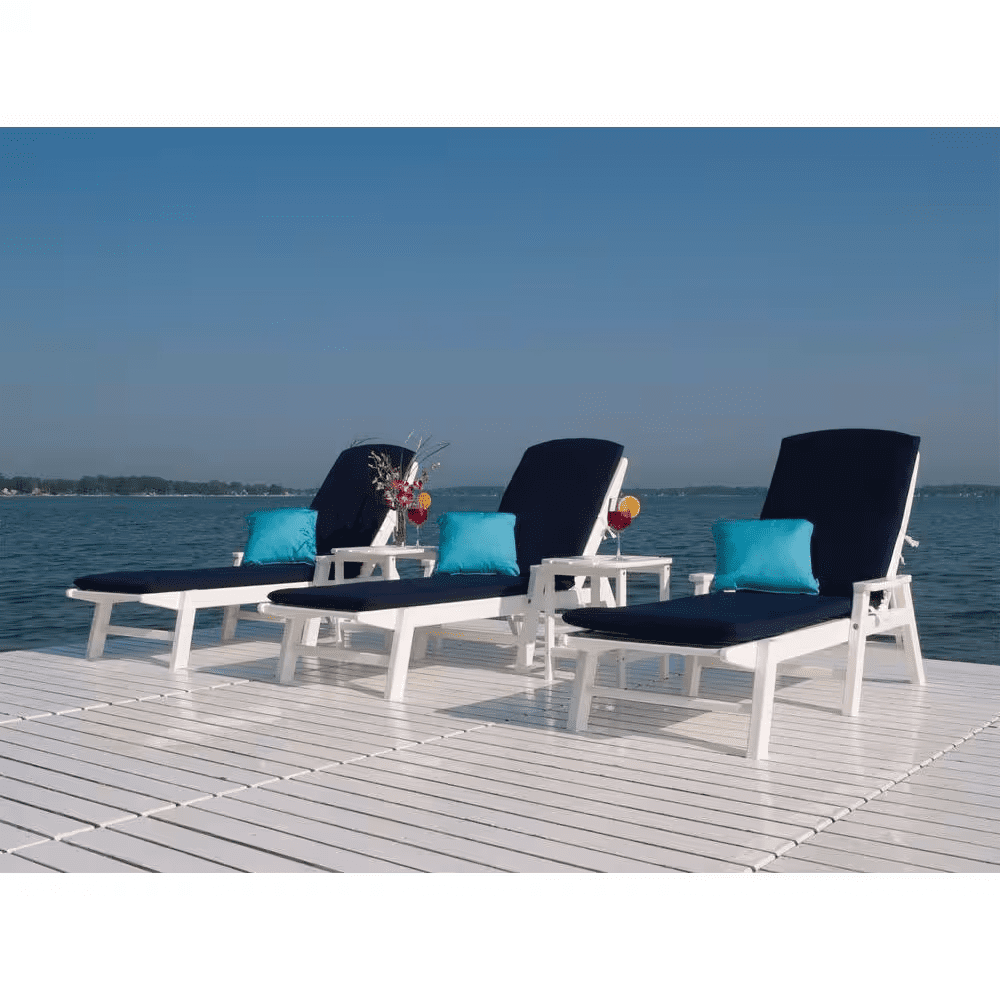 Nautical Slate Grey Stackable Plastic Outdoor Patio Chaise Lounge - Image 4