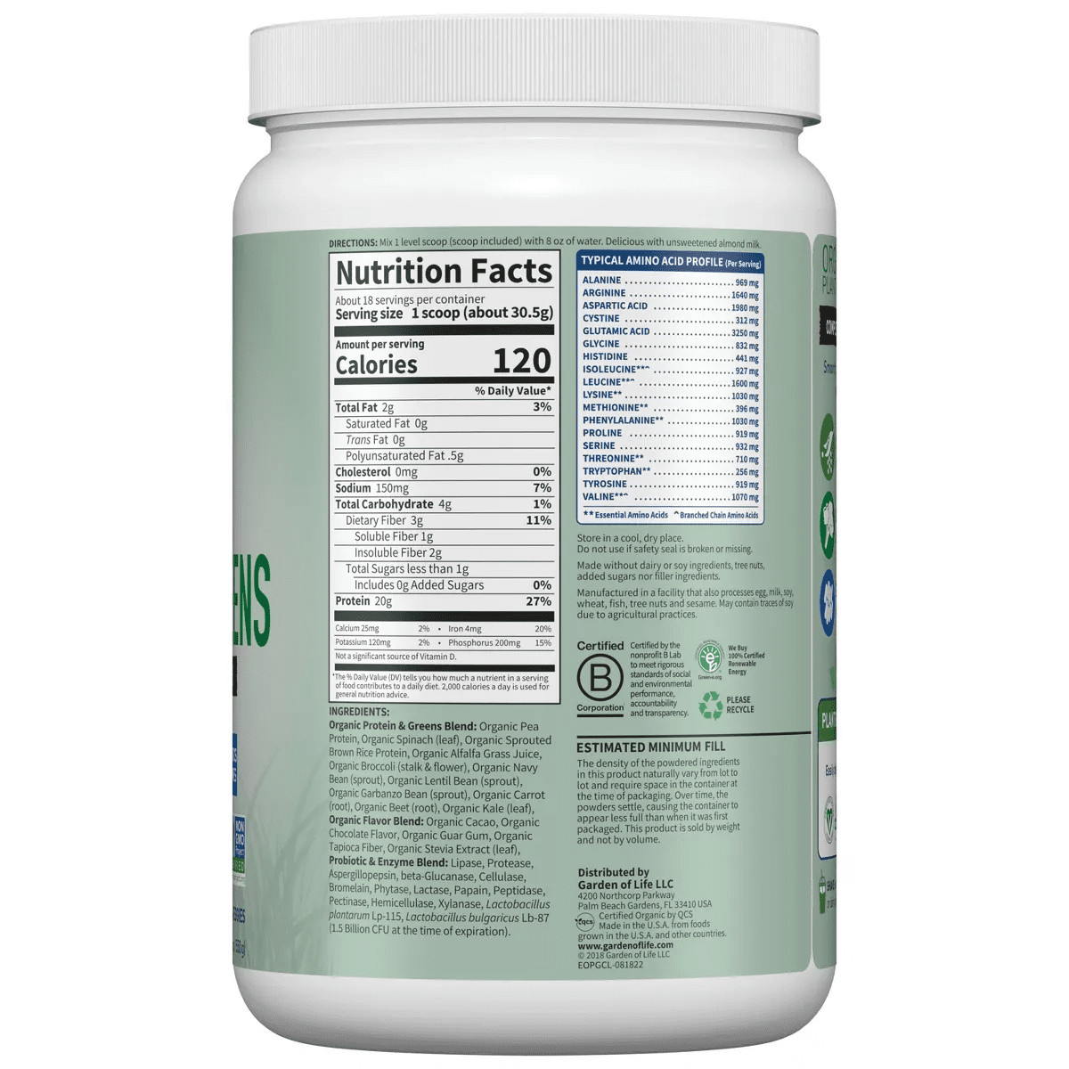 Garden of Life Organic Vegan Protein + Greens Plant Based Shake Mix Powder - Chocolate - 19.4Oz - Image 8