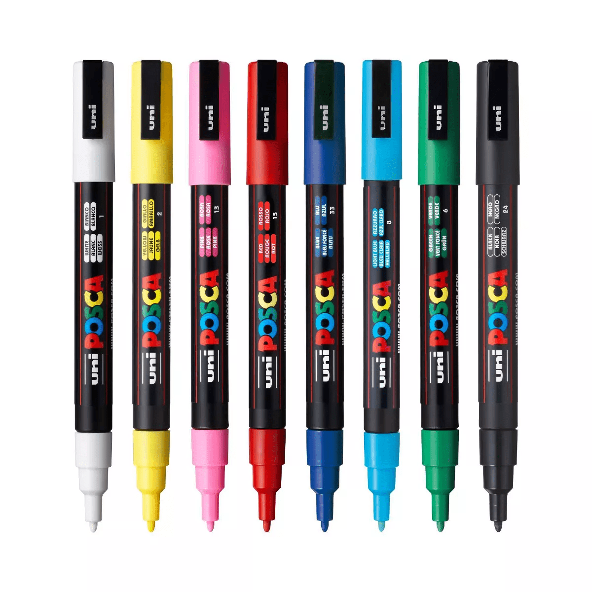 Uni POSCA 8Pk PC-3M Water Based Paint Markers Fine Tip 0.9 -1.3Mm in Assorted Colors - Image 2