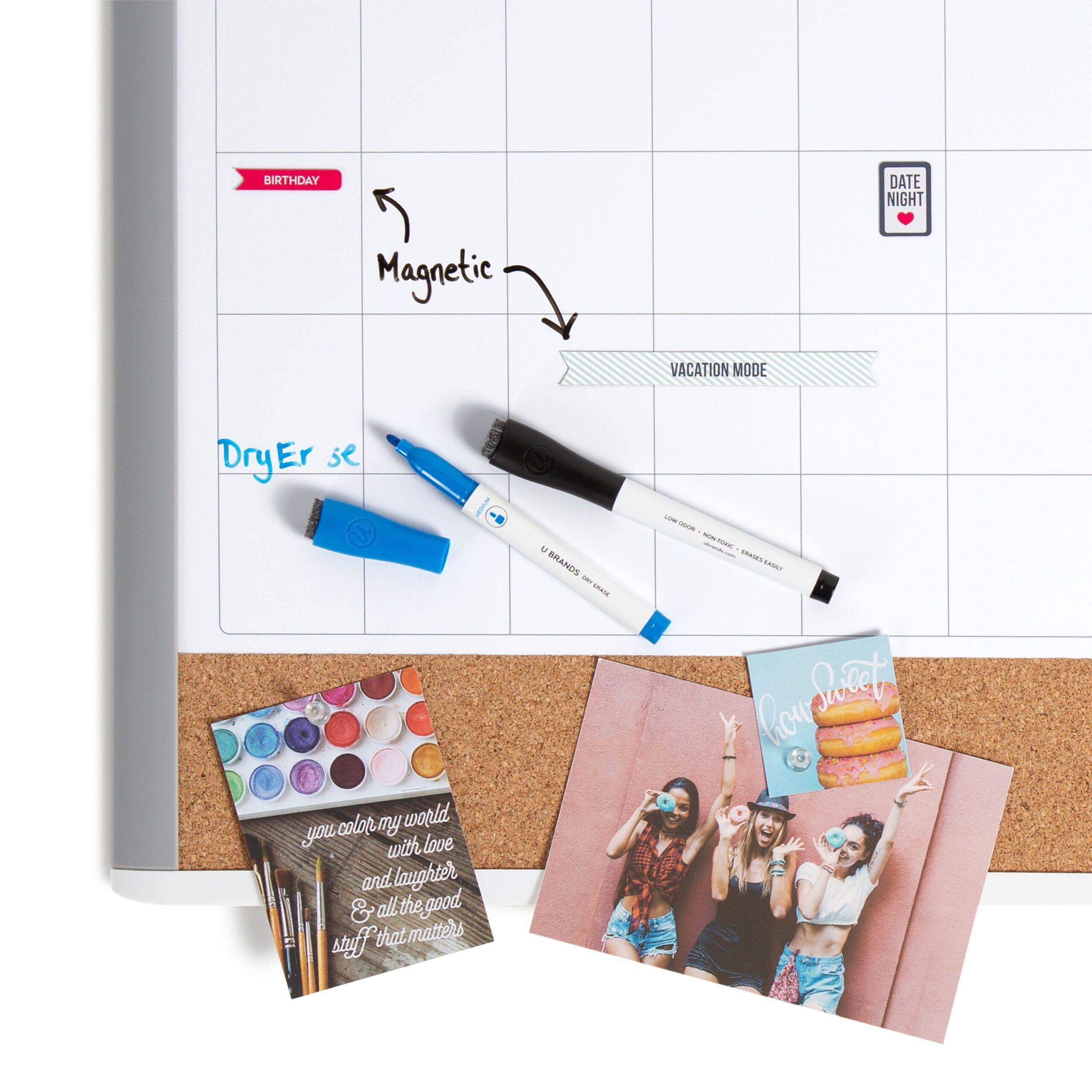 17 X 23 In. 3-In-1 Dry Erase Calendar Whiteboard, White and Gray - Image 7