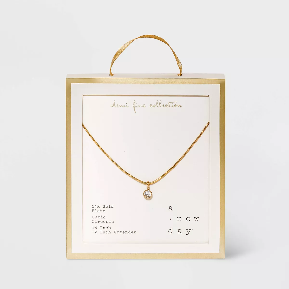 14K Gold Plated Cubic Zirconia Herringbone Bezel Chain Necklace - a New Day™: Nickel-Free, 16" with 3" Extender - Image 3