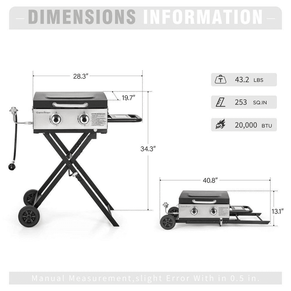 2-Burner Propane Gas Grill Flat Top Griddle with Foldable Cart 2-Type Regulator and Hose in Black - Image 9