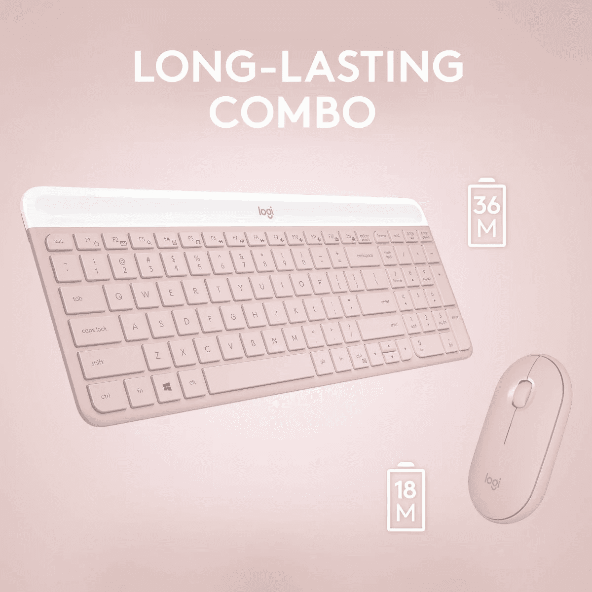 Logitech MK470 Keyboard - Pink: USB-A Low-Profile Full-Size Keyboard & Mouse Combo - Image 5