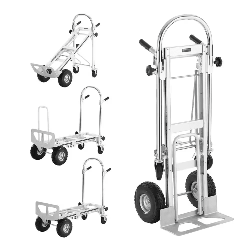 4-In-1 Aluminum Folding 1000 Lbs. Capacity Hand Truck with Rubber Wheels Heavy-Duty Industrial Collapsible Cart