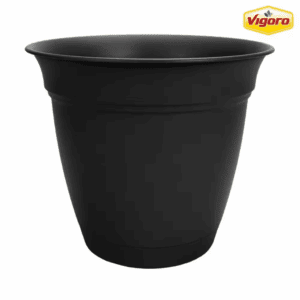 12 In. Mirabelle Medium Black Plastic Planter (12 In. D X 10.5 In. H) with Drainage Hole and Attached Saucer