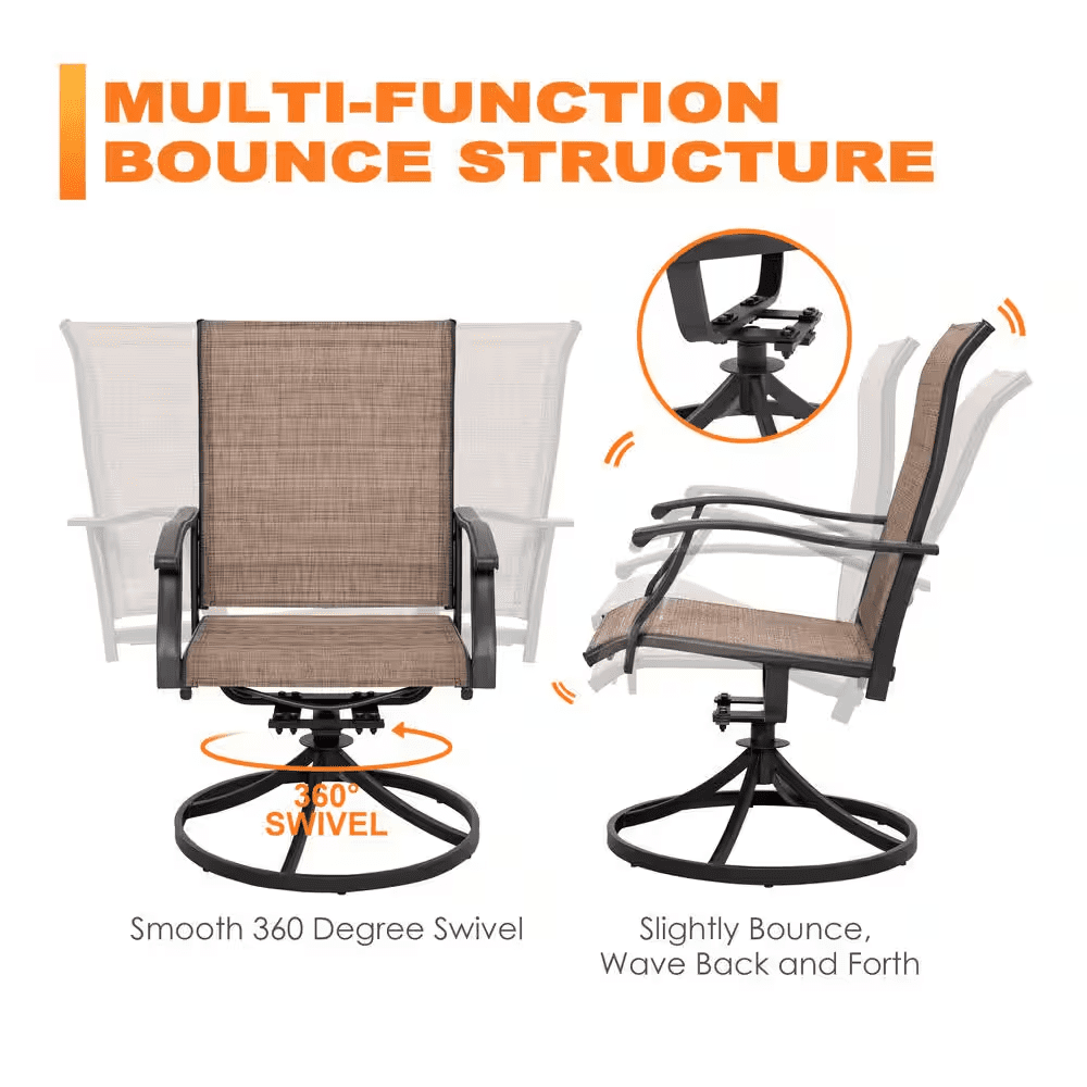 2-Piece Swivel Steel Sling Outdoor Patio Dining Chairs, Brown - Image 6