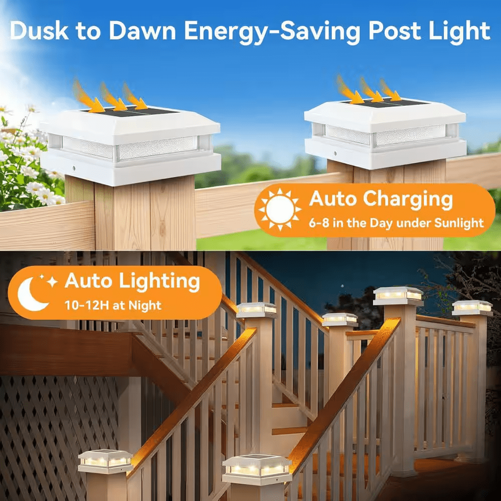 12-Pack Solar Powered Waterproof Post Cap Lights 4 X 4 4.5 X 4.5 5 X 5 Vinyl/Wooden 16 Leds Warm/Cool Lighting Outdoor - Image 4