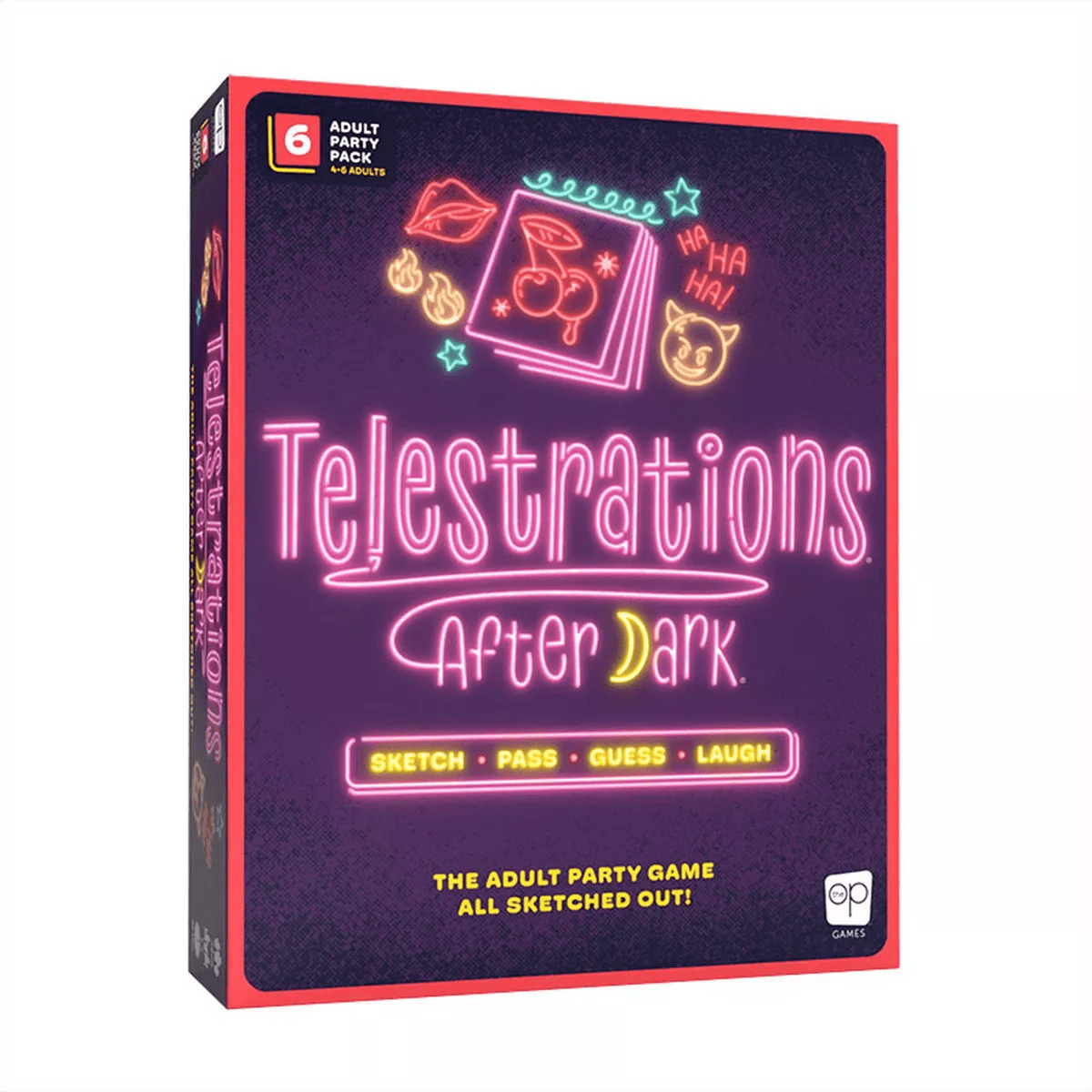 The Op Games Telestrations after Dark 6 Player Game: Party Fun with Cards, Dice, and Dry Erase Boards for 4-6 Participants