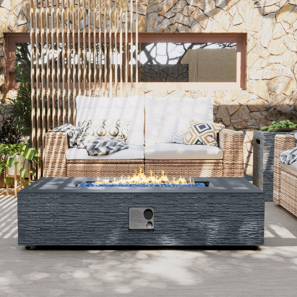 56 In. Rectangular Outdoor Magnesium Oxide Dark Gray Fire Pit Table with Gas Tank Cover - Image 3