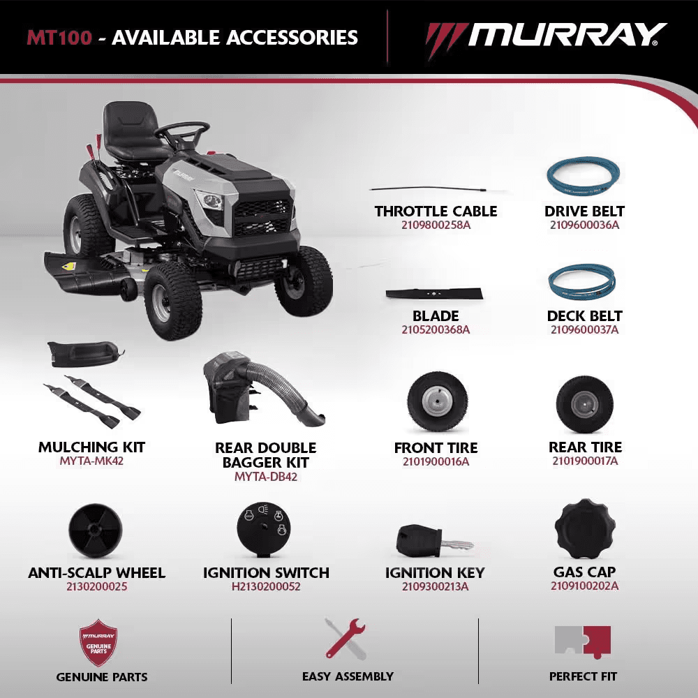 MT100 42 In. 13.5 HP 500Cc E1350 Series Briggs and Stratton Engine 6-Speed Manual Gas Riding Lawn Tractor Mower - Image 3