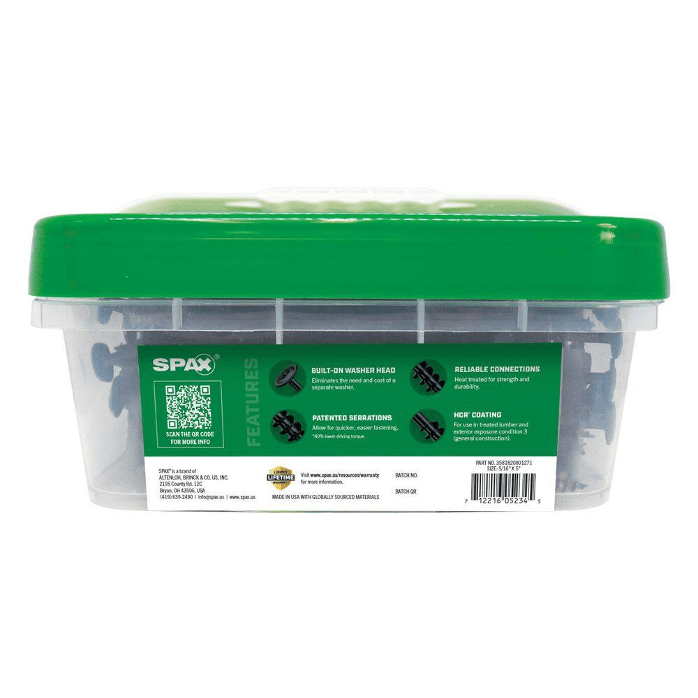 5/16 In. X 5 In. Exterior Powerlag Washer Head Torx T-Star Structural Wood Lag Screws (150-Piece) Bulk Mini Bit Included - Image 9