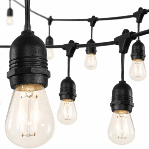 15-Light Indoor/Outdoor 48 Ft. Plug-In Edison Bulb Shape String Light Rustic Industrial LED S14, Black
