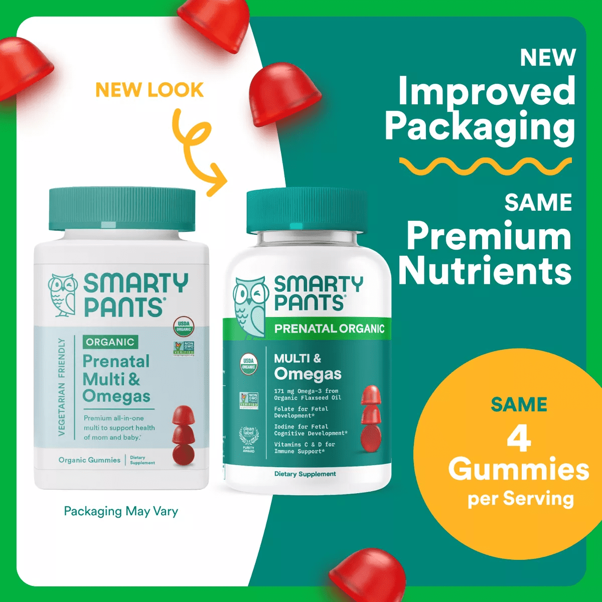 Smartypants Organic Prenatal Multi & Vegetarian Omega 3 & Folate Gummy Vitamins - 90 Ct - Image 11