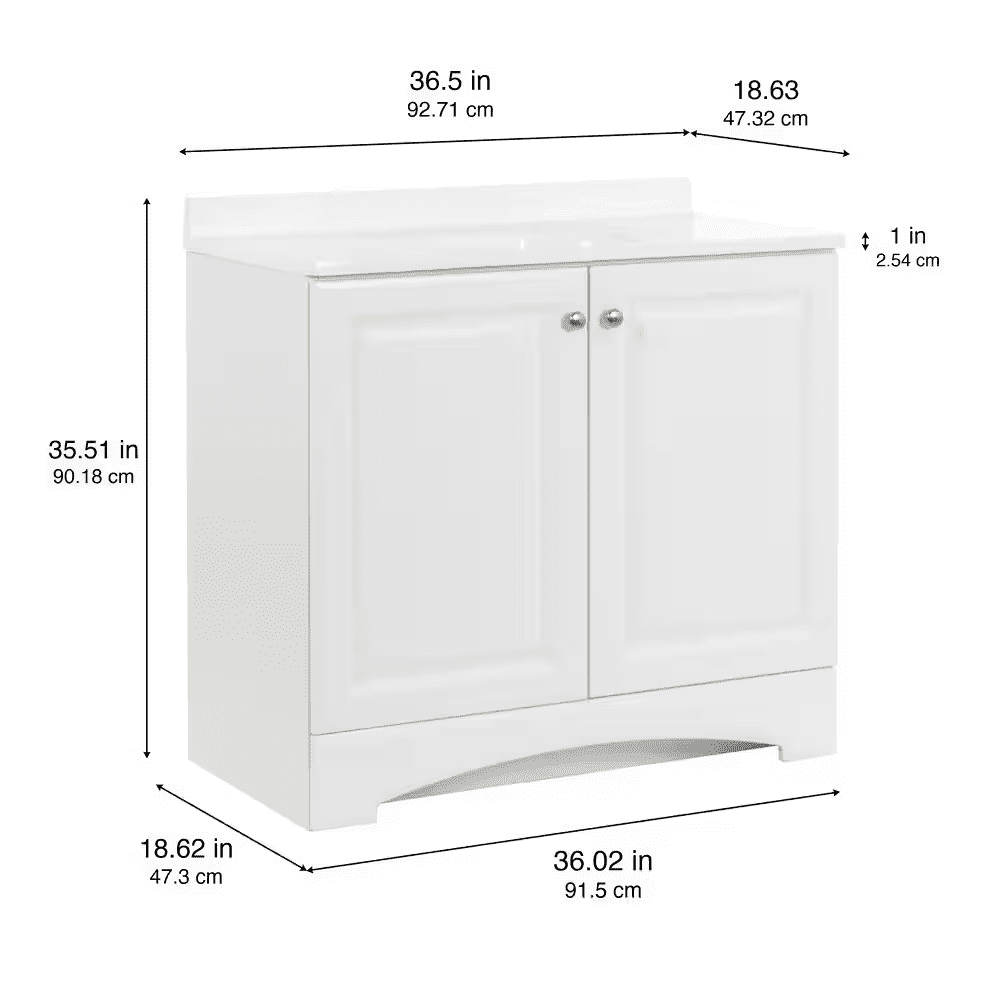 37 In. Single Sink White Bath Vanity with Cultured Marble Top (Assembled) - Image 7