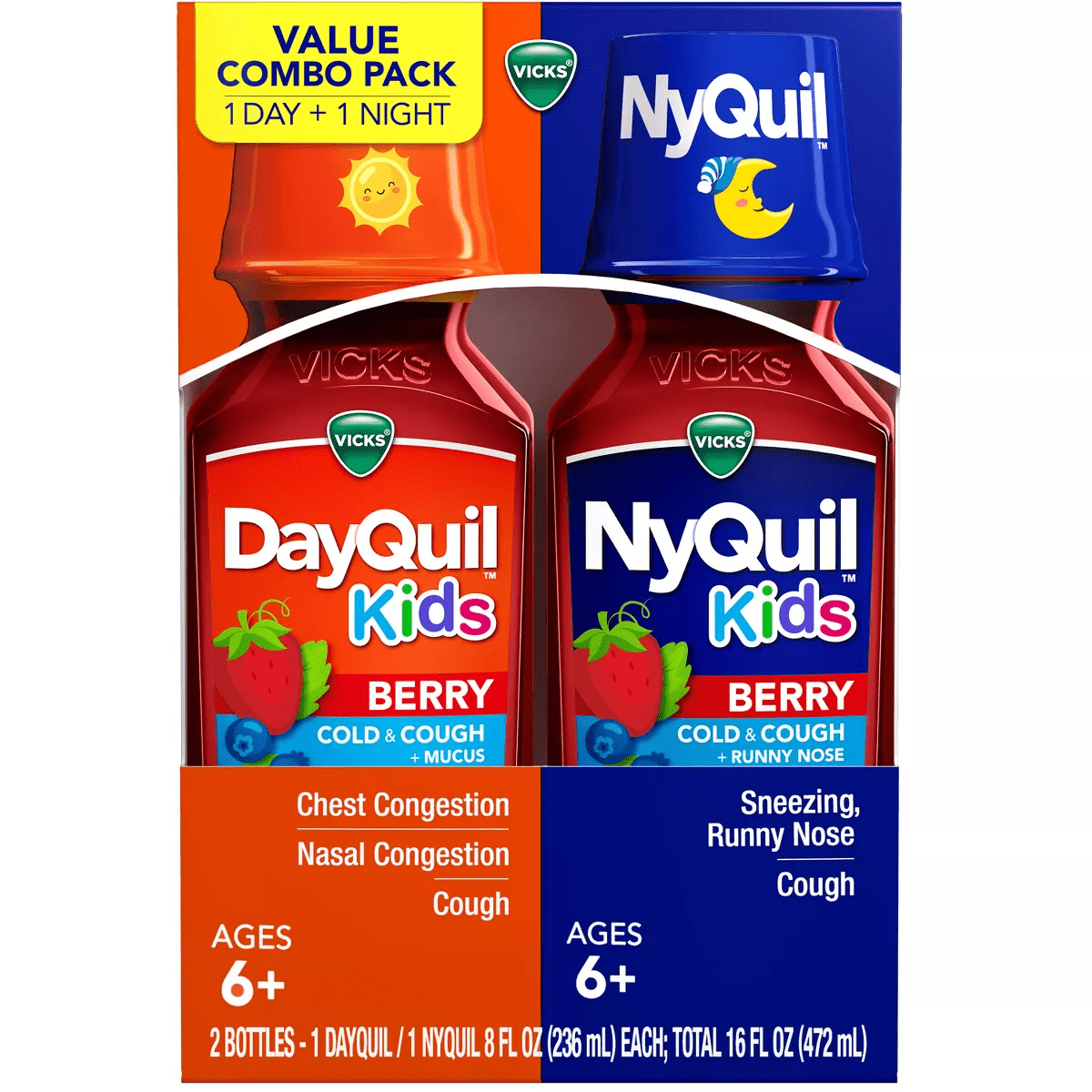 Vicks Kids Dayquil & Nyquil Berry Cold & Cough Medicine Liquid - 16 Fl Oz