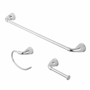 3 -Piece Dover Chrome Decorative Bathroom Hardware Set Towel Bar, Toilet Paper Holder, Towel Ring Included