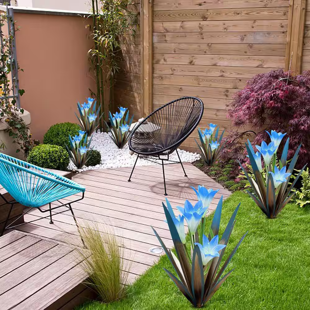 Metal Agave Plant Outdoor Decoration Outdoor Garden Decoration Yard Art Plant (2 Big Blue Lilies) - Image 4