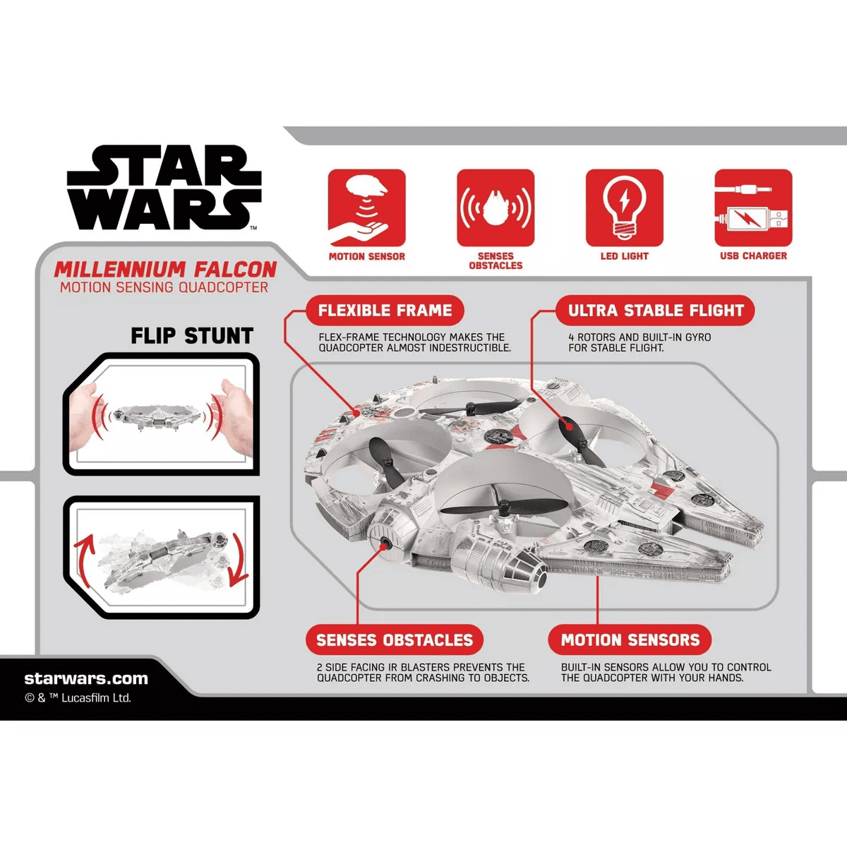 World Tech Toys Star Wars Millennium Falcon Motion Sensing Drone Quadcopter - Image 5