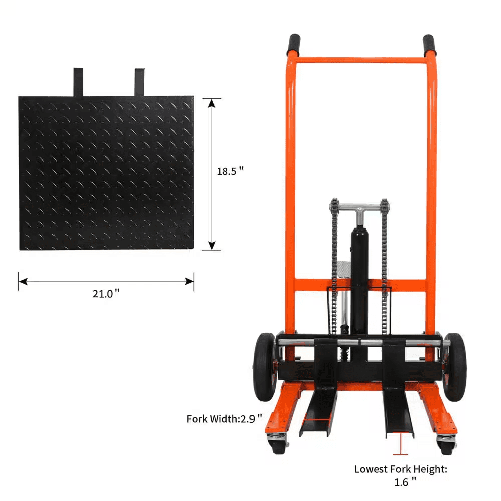 Orange 440 Lbs. Hand Stacker with 35.8 In. Max Lift Adjustable Forks and Fixed Legs Mini Manual Lift Pallet Stacker - Image 5