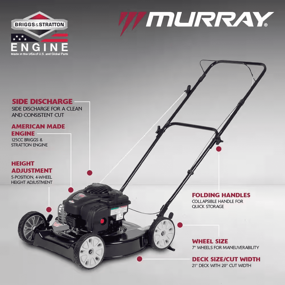 20 In. 125 Cc Briggs & Stratton Walk behind Gas Push Lawn Mower with 4 Wheel Height Adjustment and Prime 'N Pull Start - Image 2