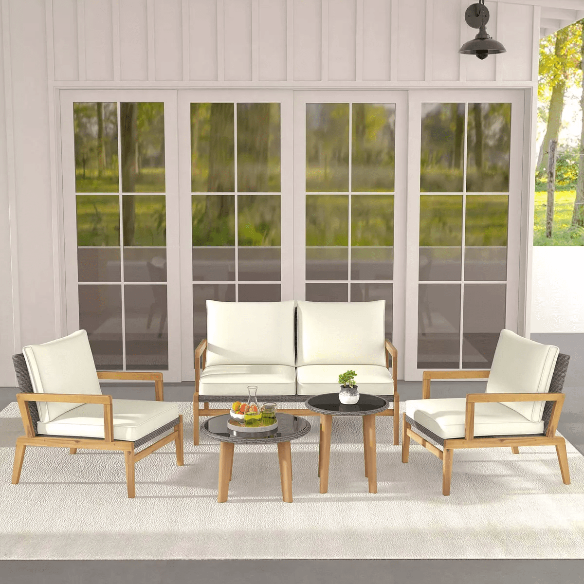 Costway 5 Piece Rattan Furniture Set Wicker Woven Sofa Set with Solid Acacia Wood Frame - Image 2