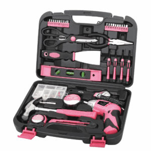 Apollo Tools 135Pc Household Tool Kit DT0773N1 Pink: Women'S Tool Set with Chrome-Plated & Carrying Case