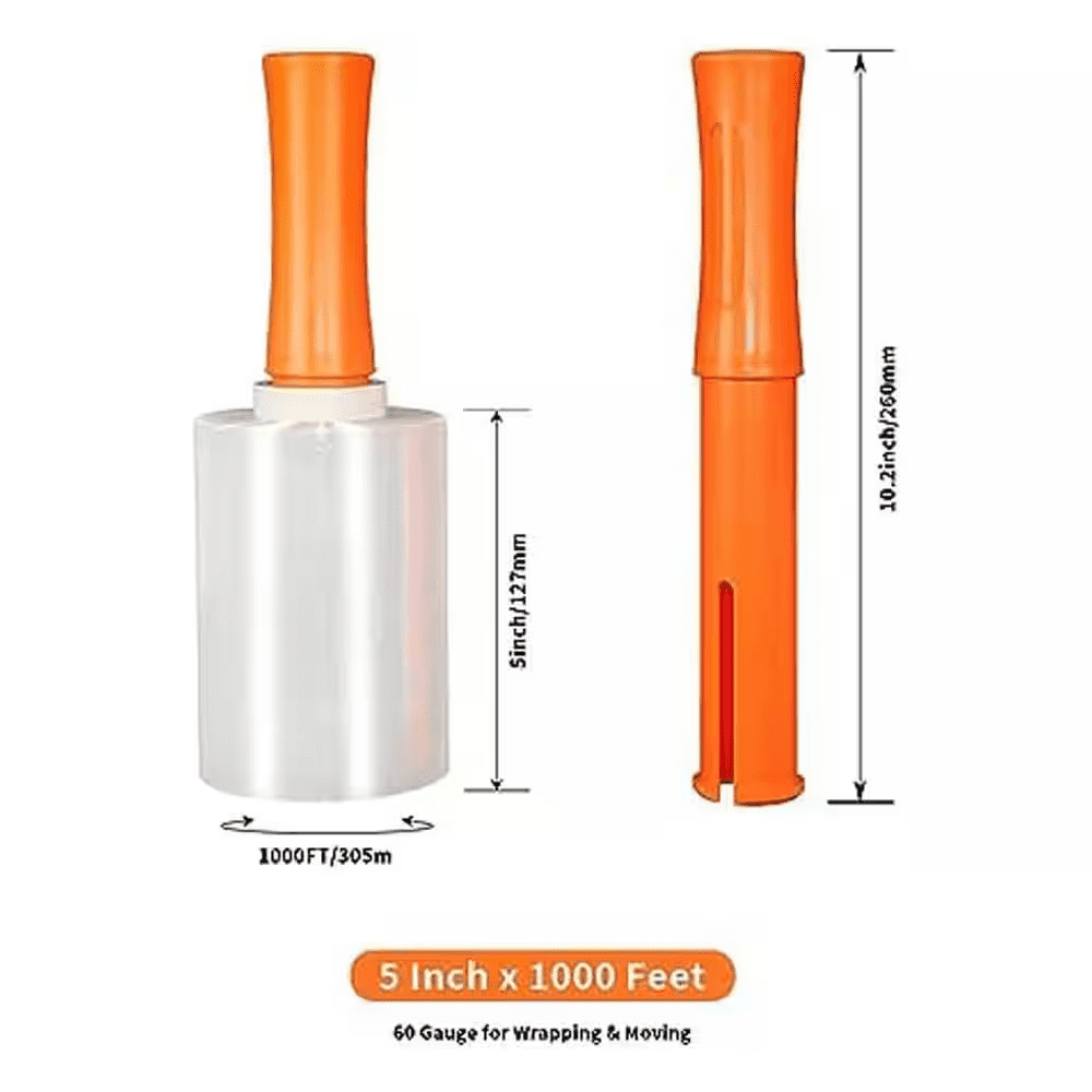 4-Pack Stretch Wrap with Handles 5 X 1000 Ft. 60-Gauge Heavy Duty Thick Plastic Wrap Roll for Moving Packing Wrapping - Image 3