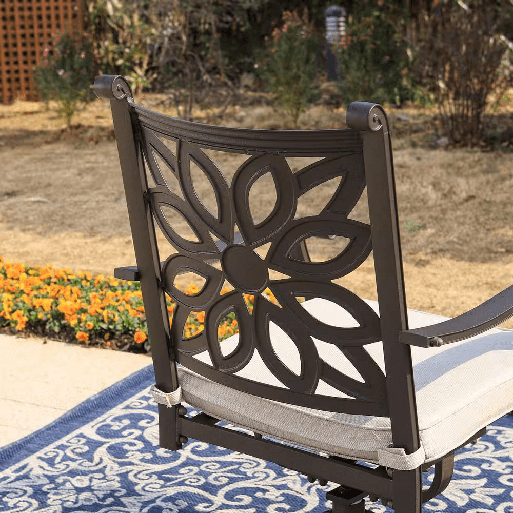 Brown 7-Piece Cast Aluminum Patio Outdoor Dining Set with Rectangle Table and Dining Chairs with Beige Cushion - Image 7