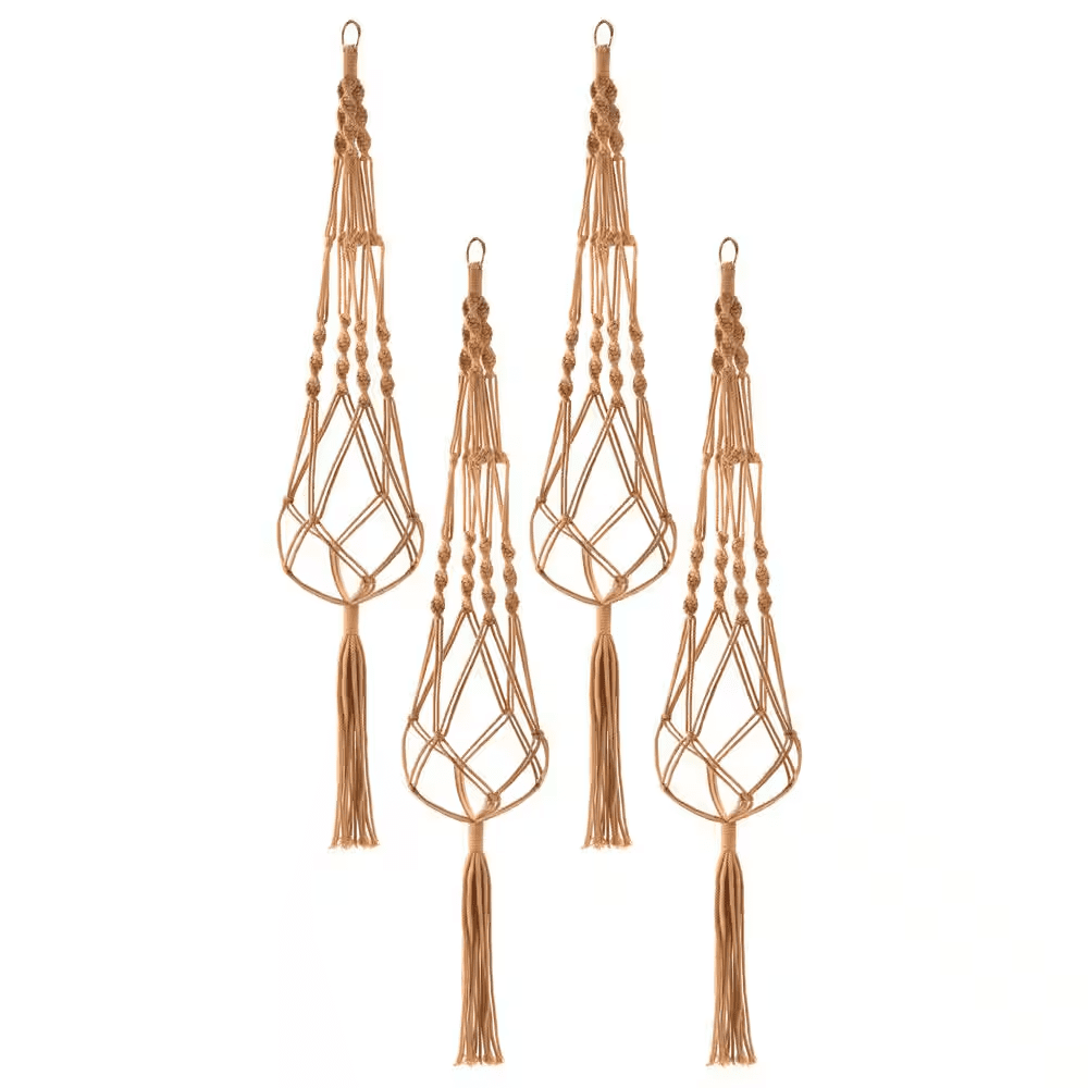Macrame Plant Hanger, 12 in X 41 in Brown Cotton round Indoor/Outdoor Hanging Planter 4-Pack, for Home, Patio, Garden