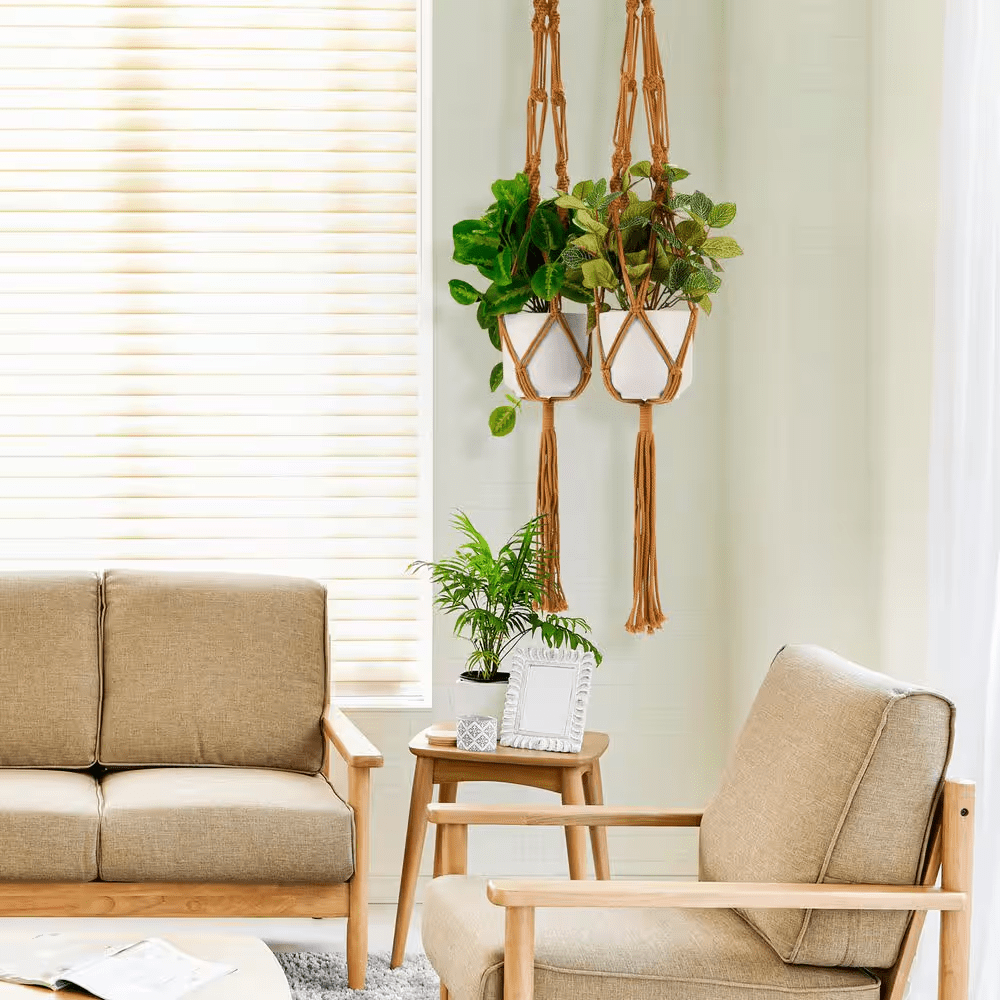Macrame Plant Hanger, 12 in X 41 in Brown Cotton round Indoor/Outdoor Hanging Planter 4-Pack, for Home, Patio, Garden - Image 2