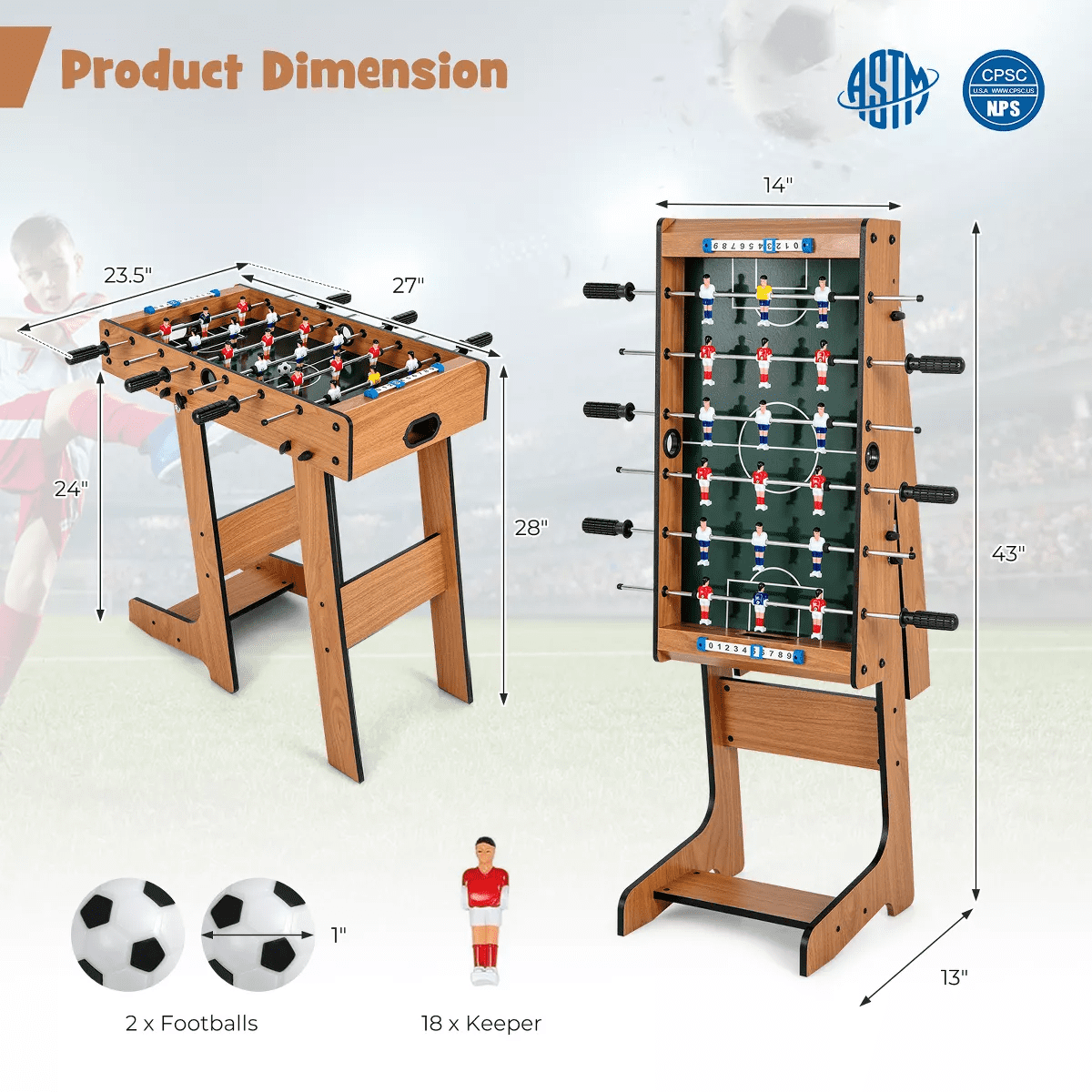 Costway Foldable Football Table Space Saving Soccer Game Indoor Sports for Party Bar - Image 8