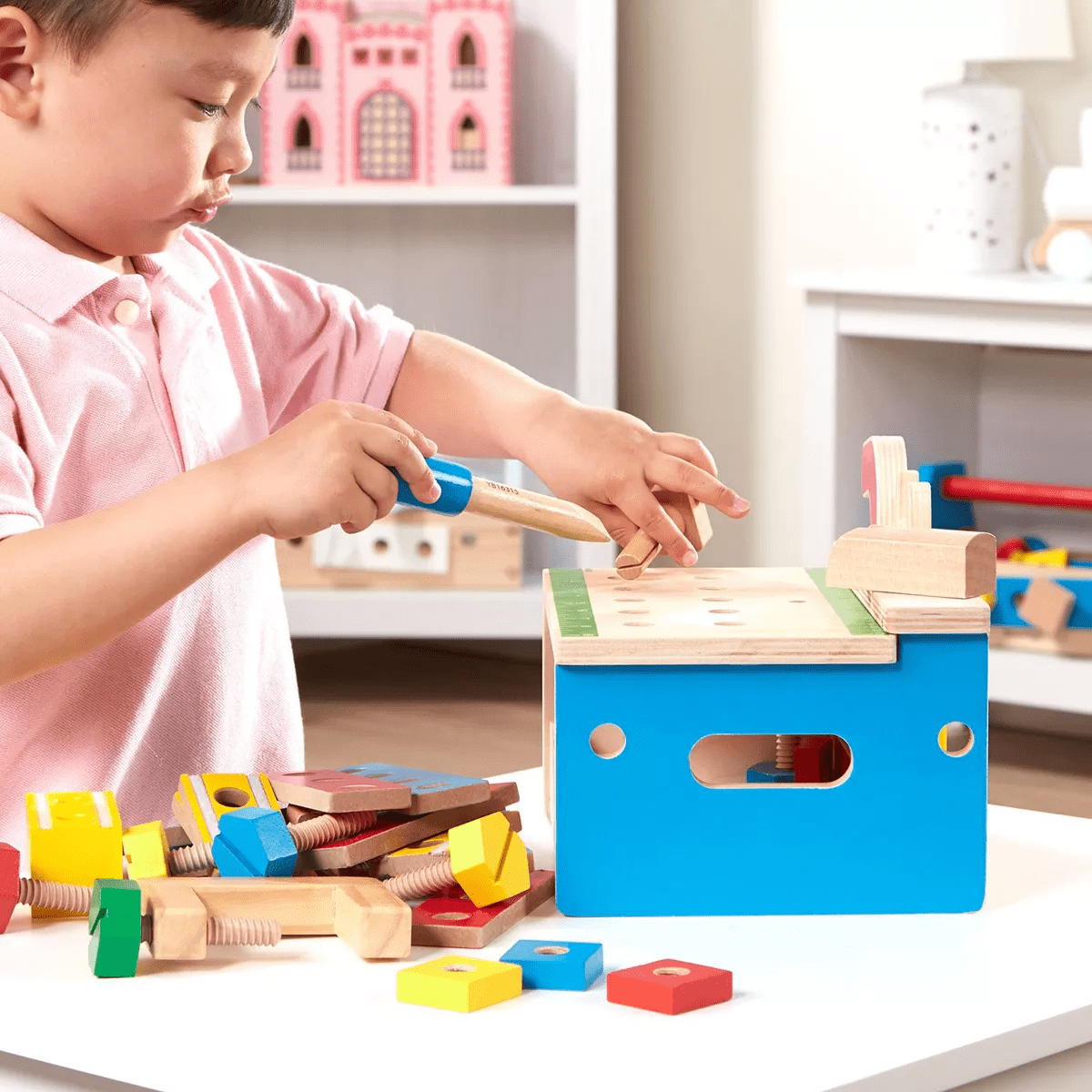 Melissa & Doug Hammer and Saw Tool Bench - Wooden Building Set - 32Pc - Image 9