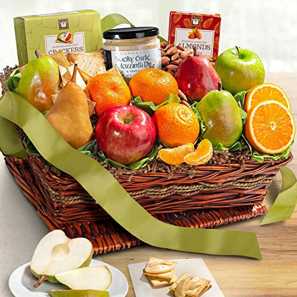 Classic Fresh Fruit Basket Gift with Crackers, Cheese and Nuts for Holiday, Thank You, Birthday, Get Well, Anniversary, Corporate - Image 5