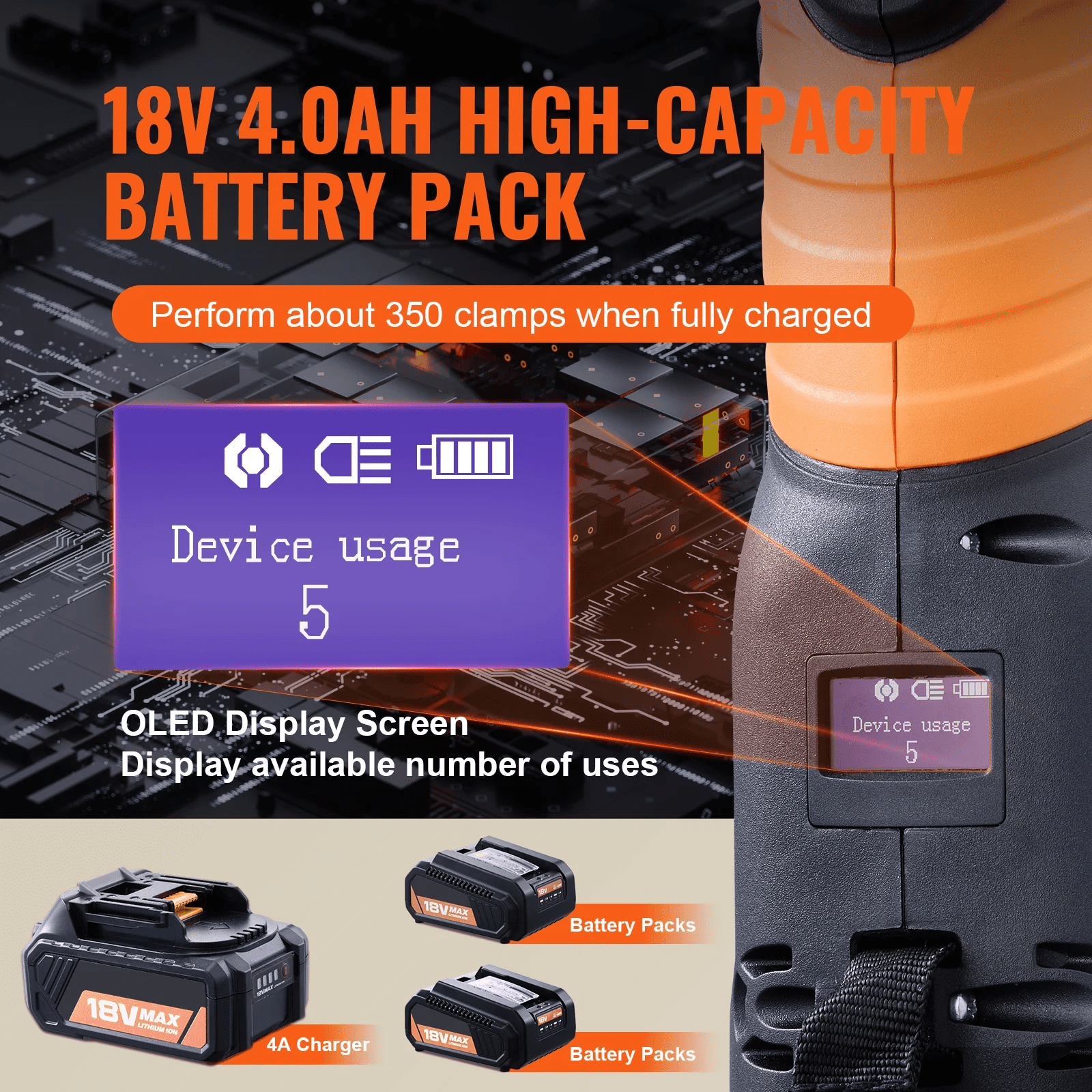 Pro Press Tool for Copper Pipe, 18V Electric Pipe Crimping Tool for 1/2" to 2" Stainless Steel, Compact Plumbing Pipe Press Tool with 6 Pro Press Jaw Brushless Motor & 2Pcs 4AH Battery - Image 4